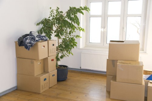 Removal van and moving boxes for a Kentish Town home move