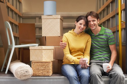 Packed boxes and furniture prepared for a UK removals service